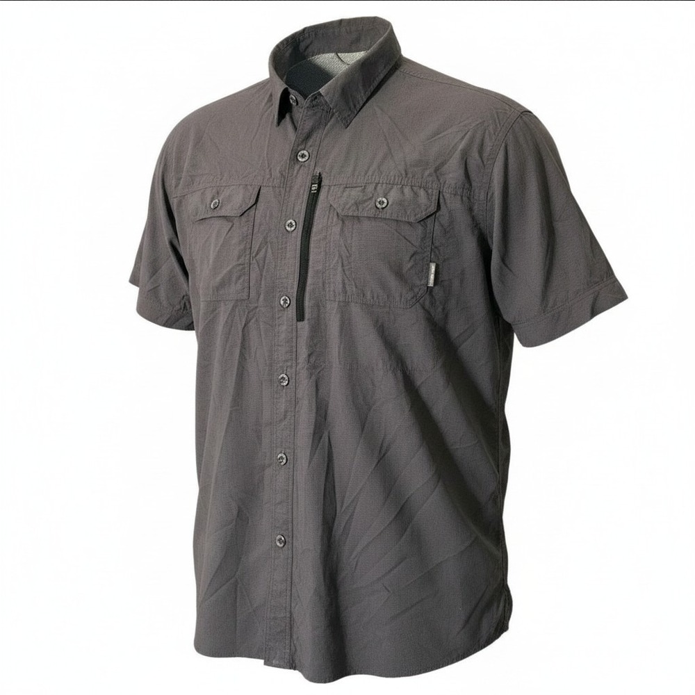 Eddie Bauer Performance Shirt Hiking Men's M S/S Shirt Gray Button VENTED Mesh